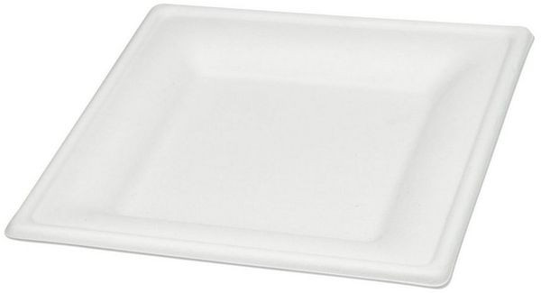 wisefood Einwegteller Zuckerrohr Teller - 16 cm (quadratisch, weiß), (50 St)