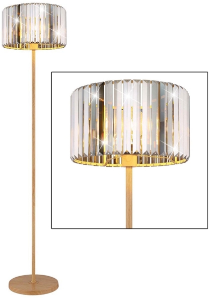 Stehleuchte, Metall Holzoptik, Kristalle rauch, H 150 cm