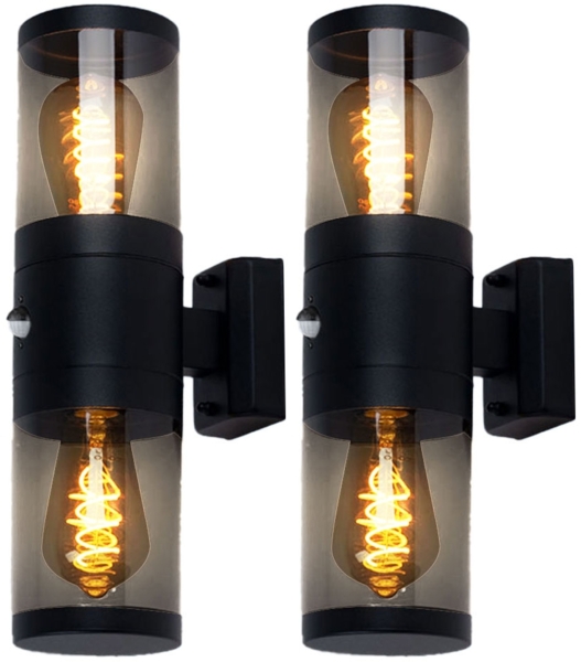 2er Set Außenlampe, Up and Down Strahler, Edelstahl, schwarz, H 42cm