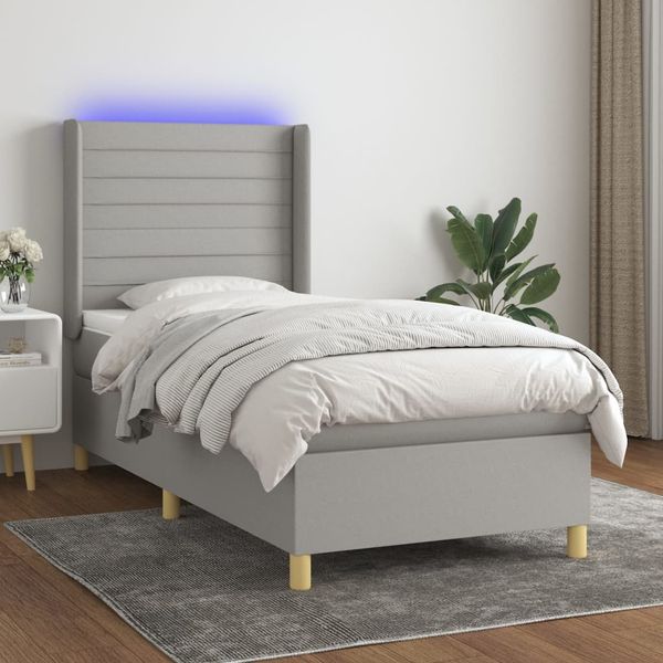 vidaXL Boxspringbett mit Matratze & LED Hellgrau 100x200 cm Stoff 3138933