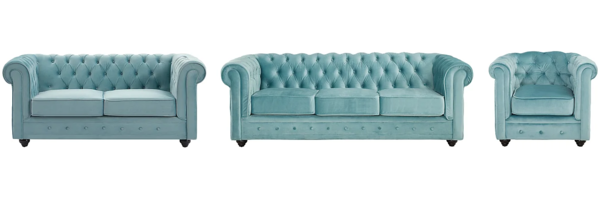 Vente-unique - Sofa 3-Sitzer & 2-Sitzer & Sessel - Samt - Pastellblau - CHESTERFIELD