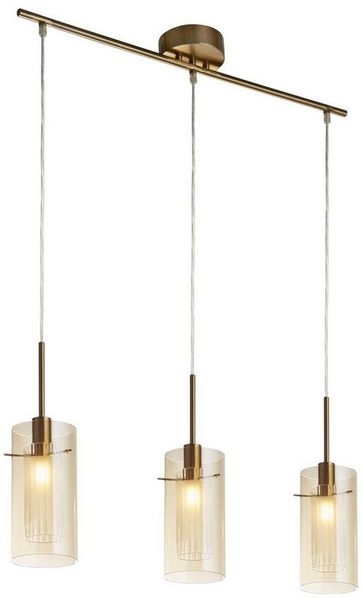 Licht-Erlebnisse Pendelleuchte DUO, ohne Leuchtmittel, 3-flammig E14 in Messing Champagner Glas Metall Modern Wohnzimmer