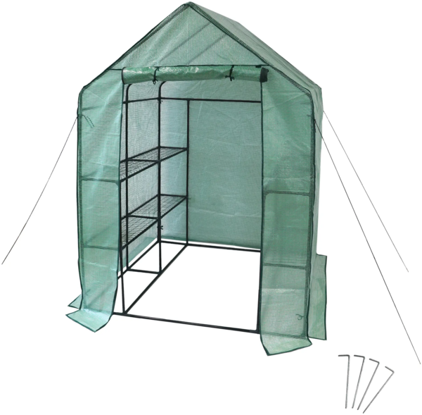 Foliengewächshaus mit 4 Ablagefächern, Tomatenhaus 143 x 143 cm, 195 cm hoch