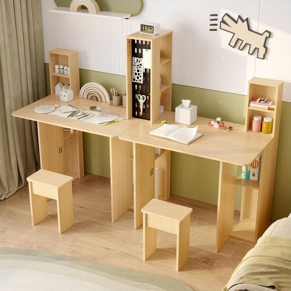 FUFU&GAGA Klapptisch Doppel-Falttisch mit Stauraum, Beige, MDF, 180×28,8×130 cm