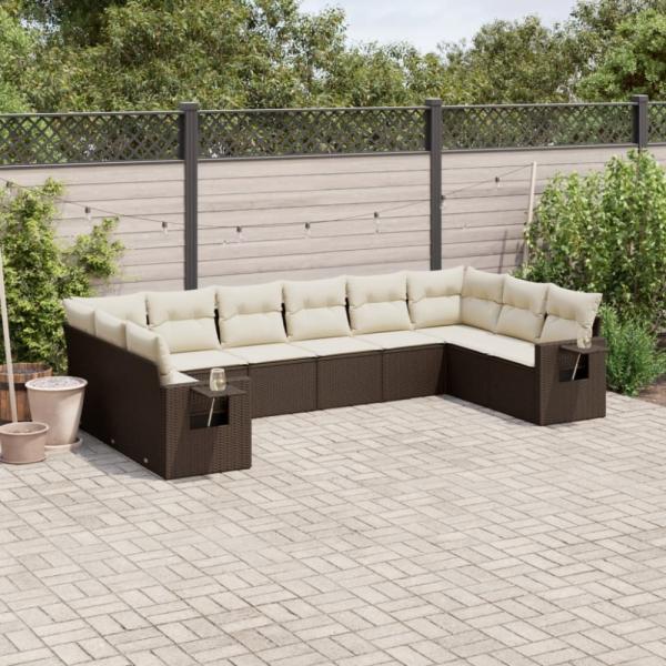 vidaXL 10-tlg. Garten-Sofagarnitur mit Kissen Braun Poly Rattan 3220672