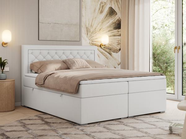 Boxspringbett, Modern Bett mit Multipocket-Matratze und zwei Bettkästen - JASIR - 140 x 200 cm - Weiß Kunstleder - H3