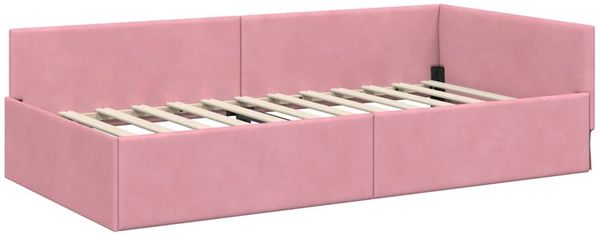 vidaXL Eckbettgestell mit Kopfteil Rosa 90 cm x 190 cm Samt 42016074 Bild 4