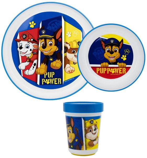 PAW PATROL Kindergeschirr-Set Paw Patrol Jungen Kinder Geschirr-Set 3 tlg (3-tlg), 1 Personen, BPA-Frei, antirutsch Becher Teller Schüssel