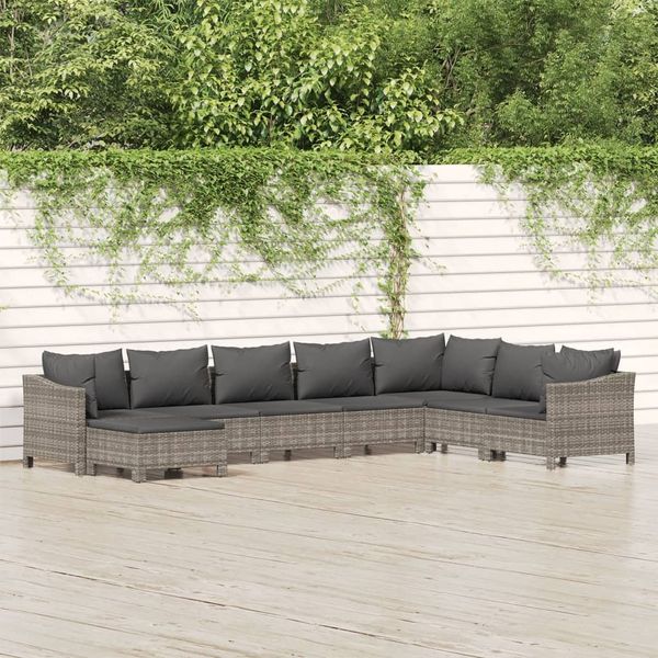 vidaXL 8-tlg. Garten-Lounge-Set mit Kissen Grau Poly Rattan 3187298