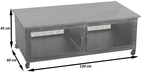 Couchtisch ´HWC-N28´ mit Rollen, 2 Fächern, 3D-Struktur, Industrial Retro & Kiefernholz, Schwarz/Natur, 45x120x60cm Bild 3