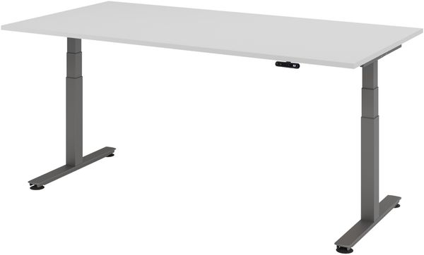 bümö elektrisch höhenverstellbarer Schreibtisch 200x100 cm in grau, Gestell in graphit - Stehschreibtisch höhenverstellbar mit Memory-Steuerung, elektrischer Bürotisch, Gaming Tisch, XDSM-2E-5-G