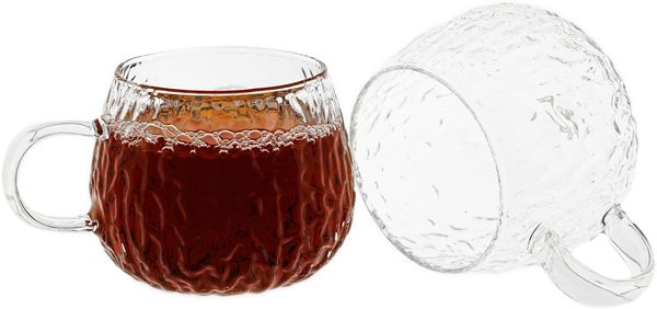 4-tlg. Gläser-Set mit Henkel 250 ml - Hitzebeständiges Glas mit strukturiertem Design