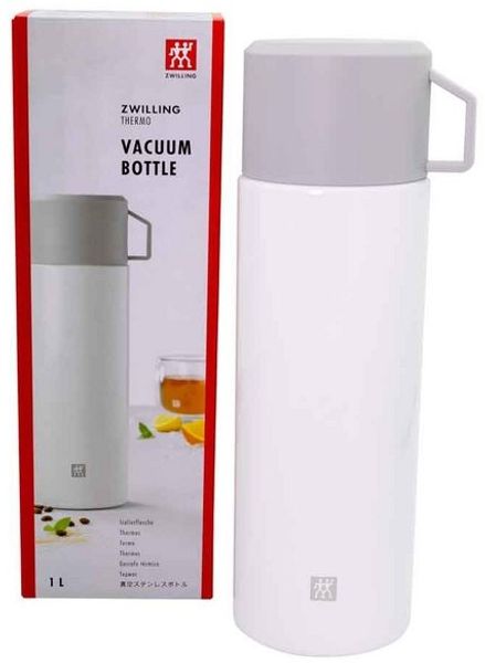 Zwilling 'Thermo' Isolierflasche, integrierte Tasse, Edelstahl, weiß, 1 L