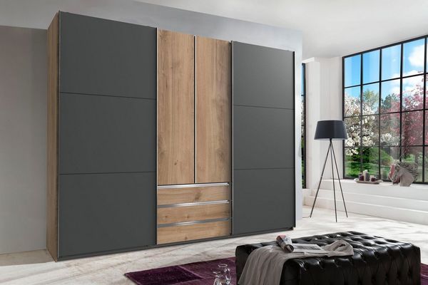 Dreh-/Schwebetürenschrank Magie Kleiderschrank 300 x 65 x 216 cm plankeneiche graphit
