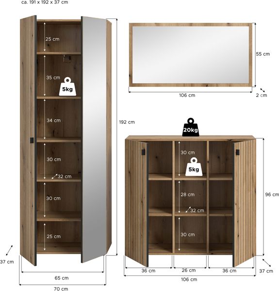 Garderobenkombination (B/H/T: 191x192x37 cm) in Evoke Oak Nachbildung Bild 4