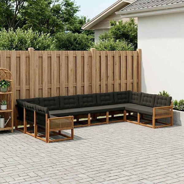 vidaXL Outdoor-Sofagarnitur mit Kissen 10 pcs Natürlich und Schwarz 3381716