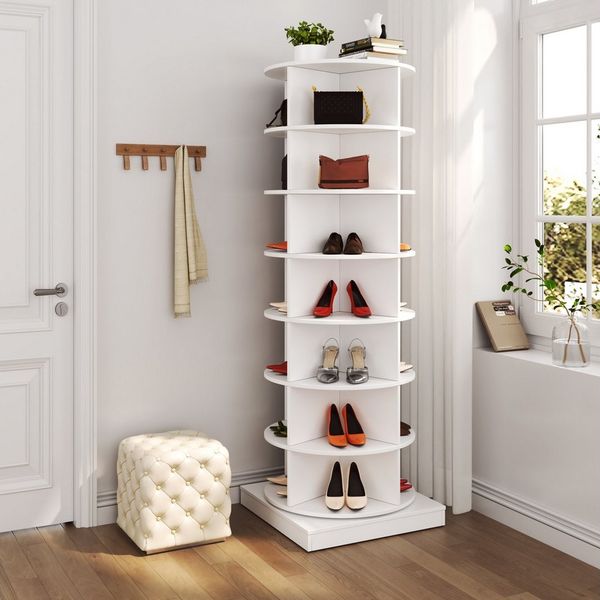 Odikalo Schuhschrank Schuhregal Stehschrank 360° Drehbarer 7 Ebenen 28 Schuhe Weiß