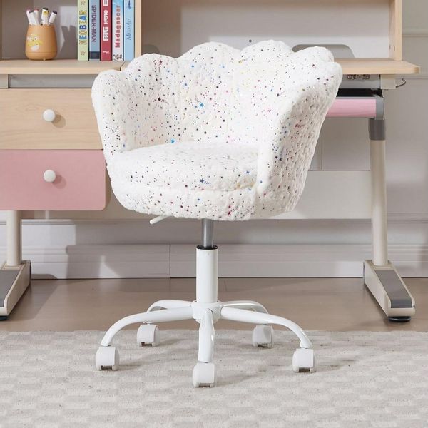 WAHSON OFFICE CHAIRS Loungesessel Kinder-Drehstuhl aus Samt/Kunstfell im Blütenblatt-Design