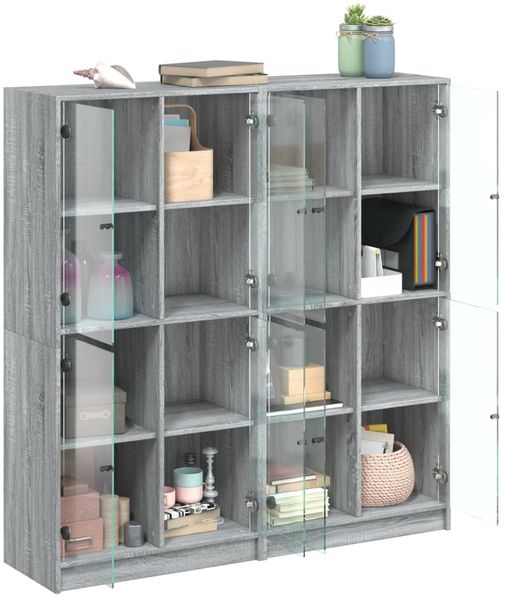 vidaXL Bücherschrank mit Türen Grau Sonoma 136x37x142 cm Holzwerkstoff 3206522 Bild 4