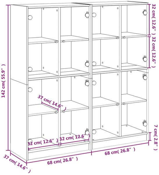 vidaXL Bücherschrank mit Türen Grau Sonoma 136x37x142 cm Holzwerkstoff 3206522 Bild 12