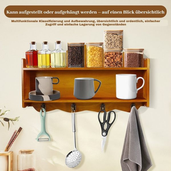 BlingBin Gewürzregal mit 2 Ebenen, Hängend Küchenregal mit 4 Haken für Gewürze, 1er Set 1-tlg, Aufbewahrung für Küche Büro Esszimmer Balkon