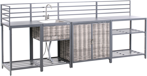 Outdoor-Küche 4er Set mit Spüle MIRADOR Polyrattan Grau
