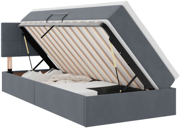 vidaXL LED-Speicherbett mit Matratze Dunkelgrau 90 x 190 cm Samt 3371362 Bild 2