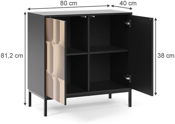 Sideboard Eliza Schwarz/Eiche 80 x 81.2 cm mit 2 Türen Vicco Bild 2