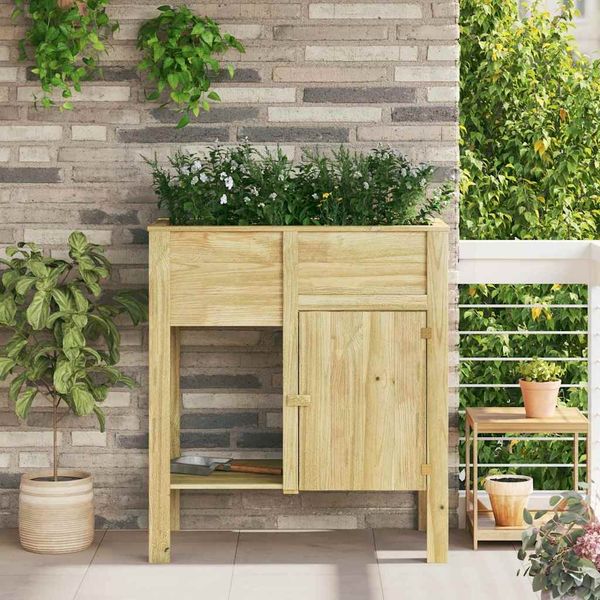 vidaXL Hoher Pflanzer mit Regal Braun Imprägniertes Kiefernholz 3385878