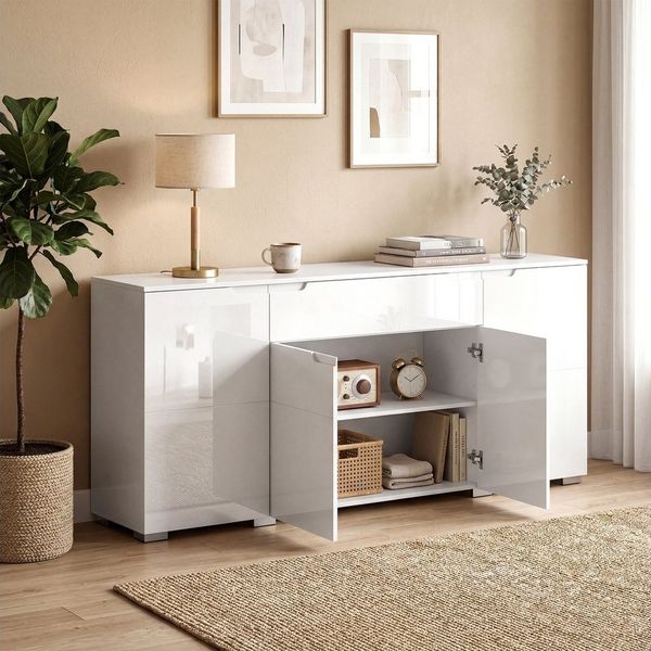 HOMCOM Sideboard mit 4 Türen und Verstellbarem Einlegeboden (Kommode, 1 St, TV-Ständer), für Wohnzimmer, Schlafzimmer, 180x40x80 cm, Weiß