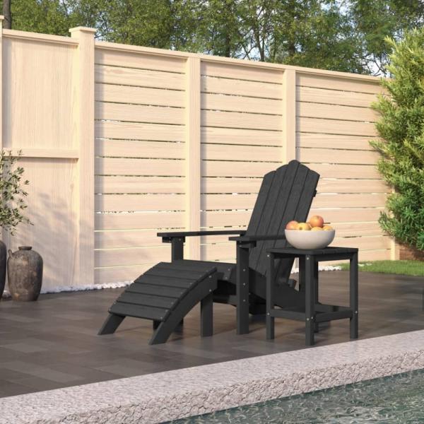 vidaXL Adirondack-Gartenstuhl mit Hocker & Tisch HDPE Anthrazit 3095709