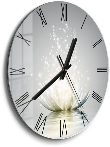 DEQORI Wanduhr 'Funkelnde Lotusblüte' (Glas Glasuhr modern Wand Uhr Design Küchenuhr)