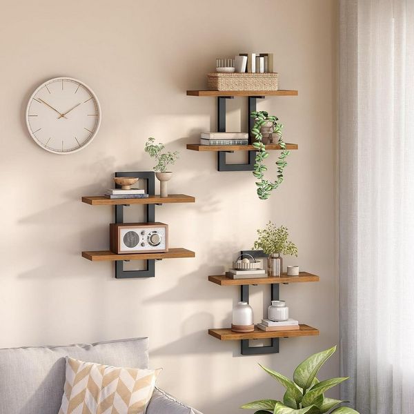 BlingBin Wandregal 2-stufige Schweberegal, Holz Wandboard, Hängende Badezimmerregale, 38*13,5*40cm, Jede Schicht kann bis zu 18 kg tragen 3-tlg, Schwebendes Regal Dekor für Küche, Bad, Wohnzimmer, Schlafzimmer