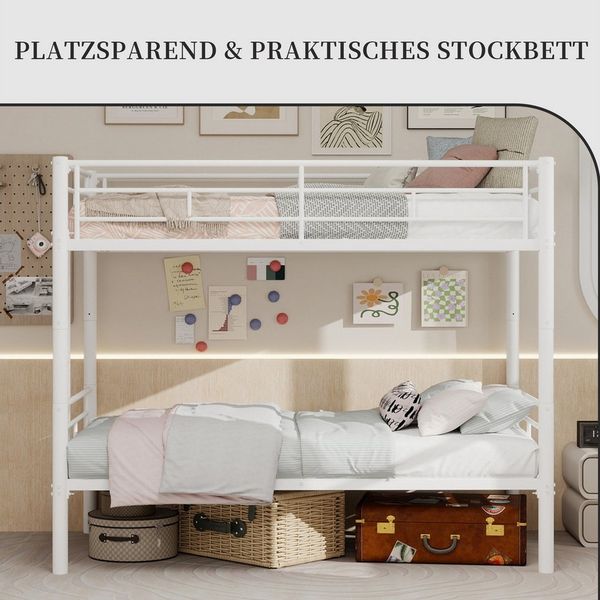 SeedWave Etagenbett Flexible Kinderbett 2 in 1 Einzelbetten mit Dreistufiger Leiter, Metallbett - 2 Liegeflächen mit Schutzgeländern, 30,5cm Bodenfreiheit