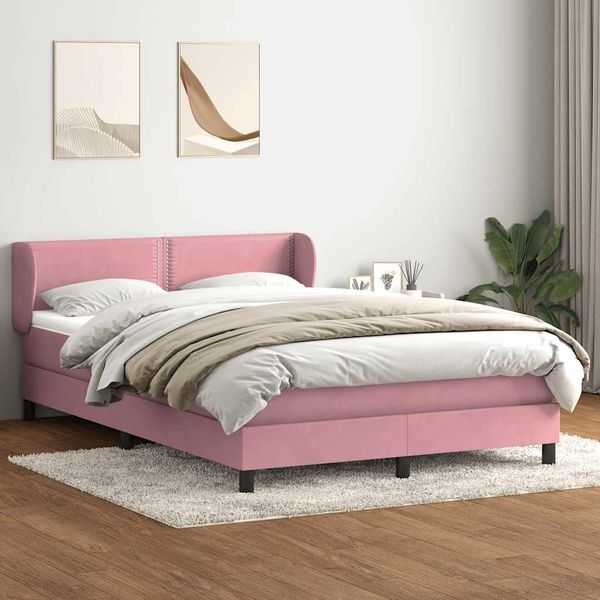 vidaXL Boxspringbett mit Matratze Rosa 160x210 cm Samt 3317450