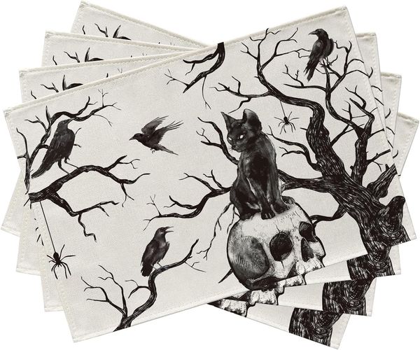 ABC 4-teiliges Platzset-Set, für Weihnachten, für Halloween, schwarz, Baumwolle / Textil, 2 x 30 x 45 cm