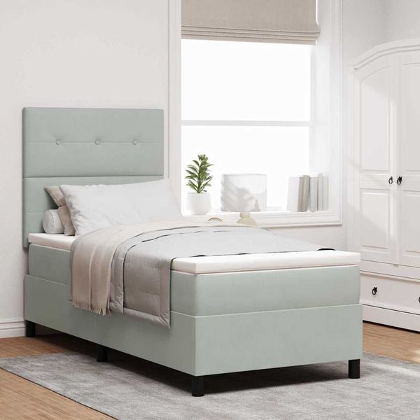 vidaXL LED Boxspringbett mit Matratze Hellgrau 90 x 200 cm Samt 3343286