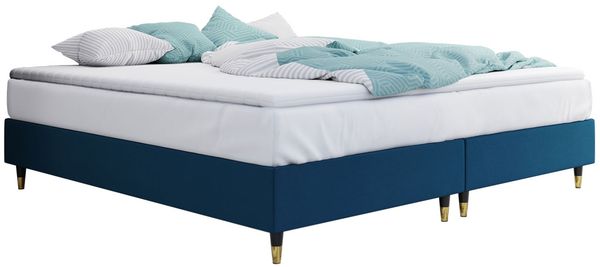 Boxspringbett Sauro Gold für Wandpaneel, Blau, 180x200 cm