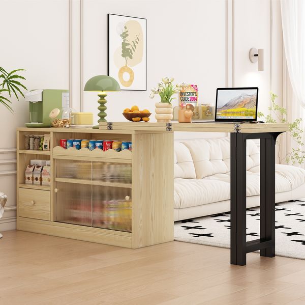 Klappbarer Esstisch mit Stauraum & 360° Drehfunktion, 73,5x40x120 cm, Natur/Schwarz