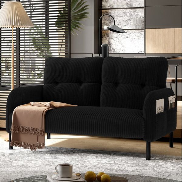 BlingBin Sofa 2-Sitzer Sofa Polstersofa Loungesofa, mit Armlehnen,Hohe Rückenlehne, Seitentaschen und Metallfüße 1 Teile, Cordstoff, für Homeoffice-Lounges, 120 x 75 x 79 cm