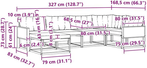 vidaXL Outdoor-Sofagarnitur mit Kissen 6 pcs Natürlich und Schwarz 3381540 Bild 10