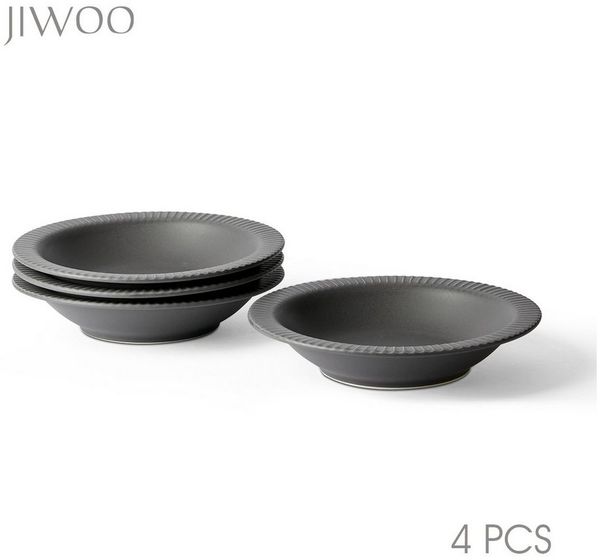 JIWOO Suppenteller 4er Ø21,2 cm, Speiseteller Pastateller Salatteller Dessertteller Plate, (4 St), Keramik Tellerset Grau mikrowellen- und spülmaschinenfest Ø21,3 cm