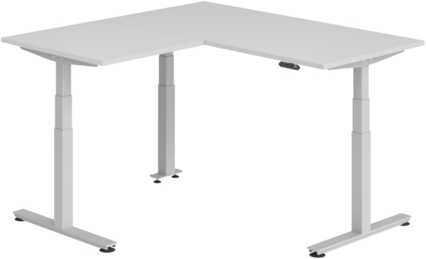 bümö Eckschreibtisch elektrisch höhenverstellbar L-Form: 160 x 160 cm in grau, Gestell silber - Stehschreibtisch mit Memory-Steuerung, elektrischer XXL Schreibtisch für die Ecke, XDSMW-1608-5-S