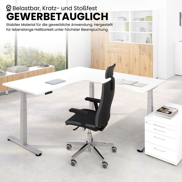 bümö Eckschreibtisch elektrisch höhenverstellbar L-Form: 160 x 160 cm in grau, Gestell silber - Stehschreibtisch mit Memory-Steuerung, elektrischer XXL Schreibtisch für die Ecke, XDSMW-1608-5-S Bild 3