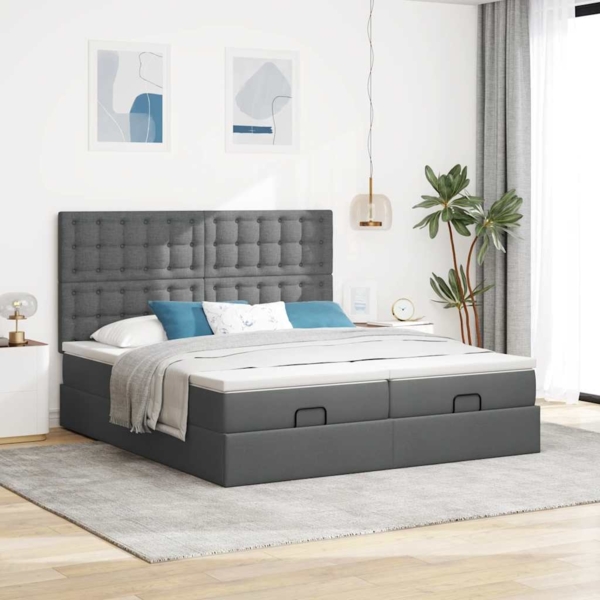 vidaXL Ottoman-Bett mit Matratzen Dunkelgrau 160x200 cm Stoff 3313728 Bild 2