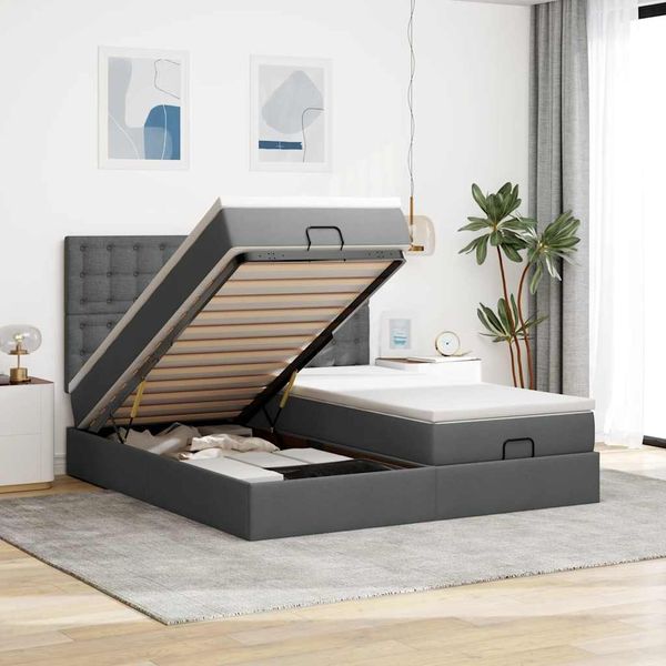 vidaXL Ottoman-Bett mit Matratzen Dunkelgrau 160x200 cm Stoff 3313728