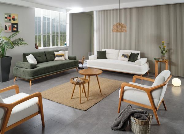Sitzgruppe/Sofa Set - Wohnzimmergarnitur "Piva" 3+3+1+1-Weiß/Weiß
