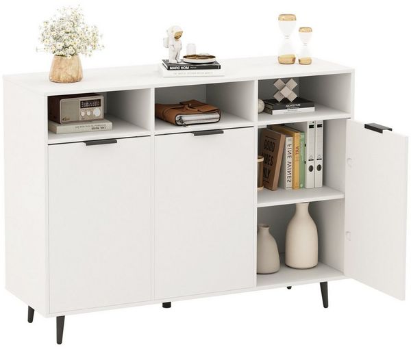 KOMFOTTEU Sideboard Küchenschrank Buffetschrank, mit 3 Türen & 3 offenen Fächern