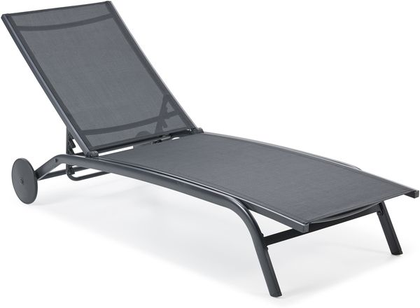LECO Sonnenliege NELE mit Rollen und 5-fach verstellbarer Rückenlehne, Aluminiumgestell und Kunststoffgewebe anthrazit, 192x71x93 cm