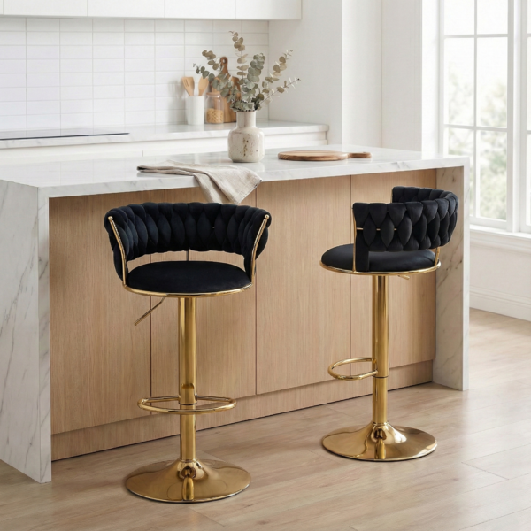 LVHOM Barhocker 2er Set, goldene Stuhlbeine, moderne Samt-Hochstuhl/Barstühle, mit runden Rückenlehne & Fußstütze, 360° drehbar, Höhenverstellbar